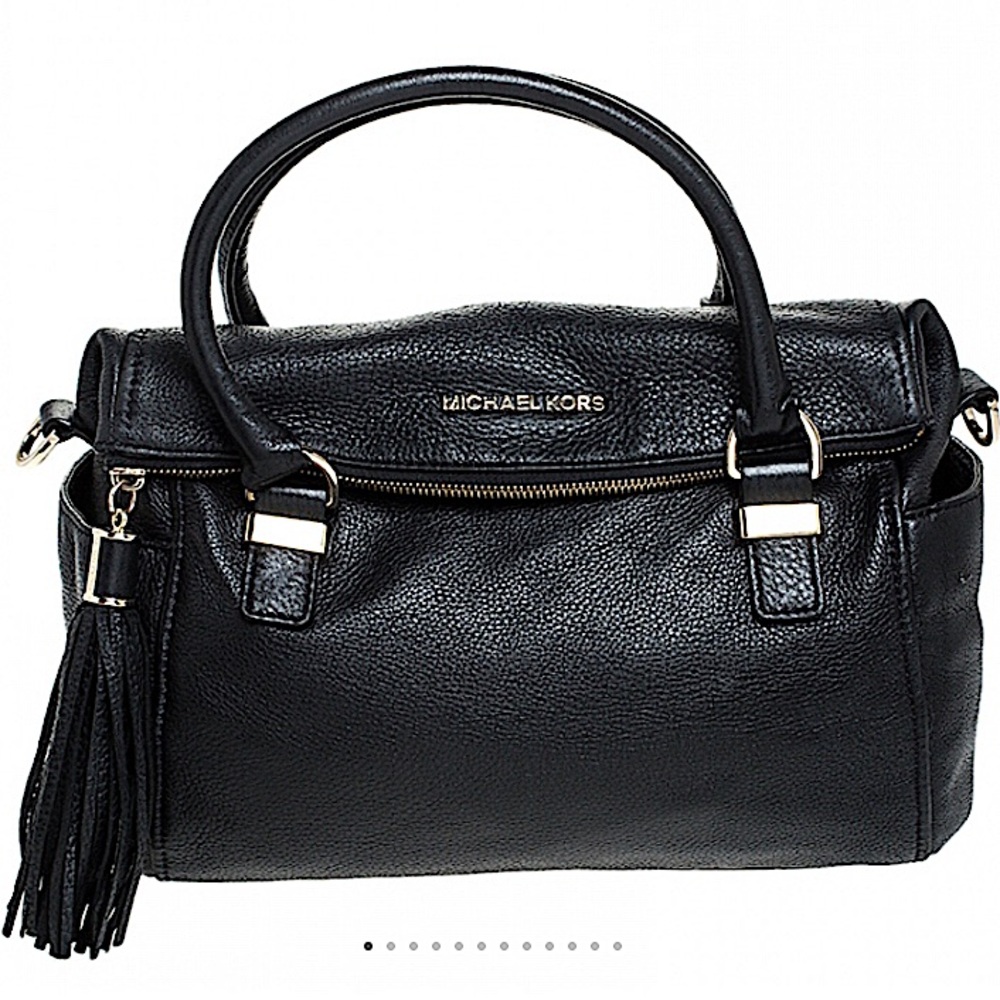 Michael Kors Black Leather Bedford Tassel Shoulder Bag